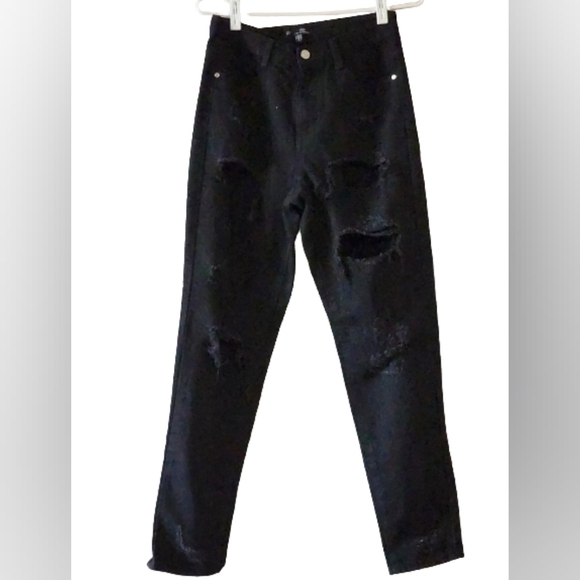 Riot high rise mom jeans Distressed denim ripped size 6 color black - Picture 2 of 6